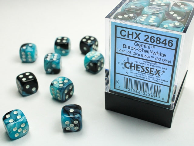 CHX25846 Gemini Black-Shell Block of 36 6-sided 12mm Dice image 0